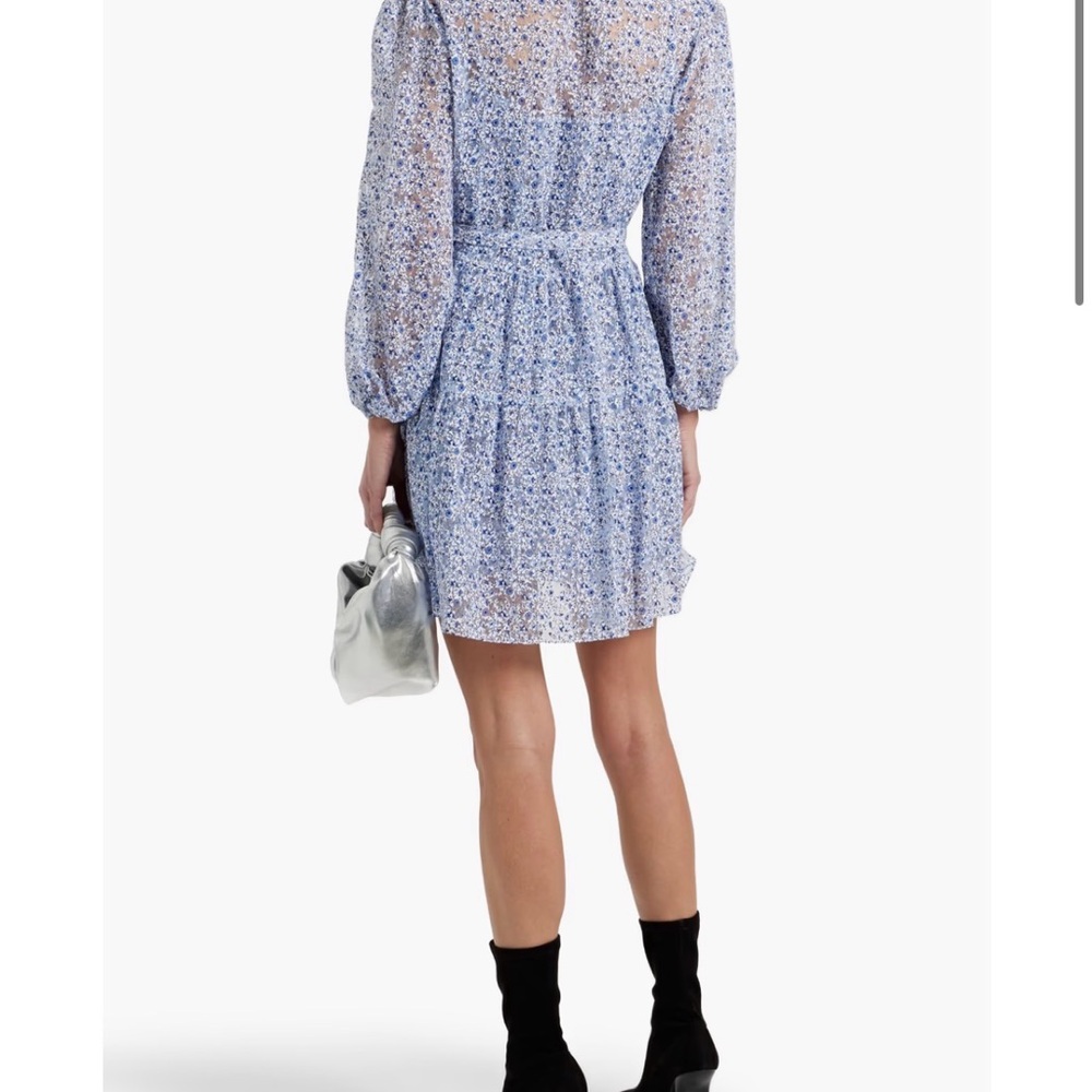 Rare Maje Burnout Romantic Garden Floral Long Sleeve Dress in Blue and White - Picture 5 of 8